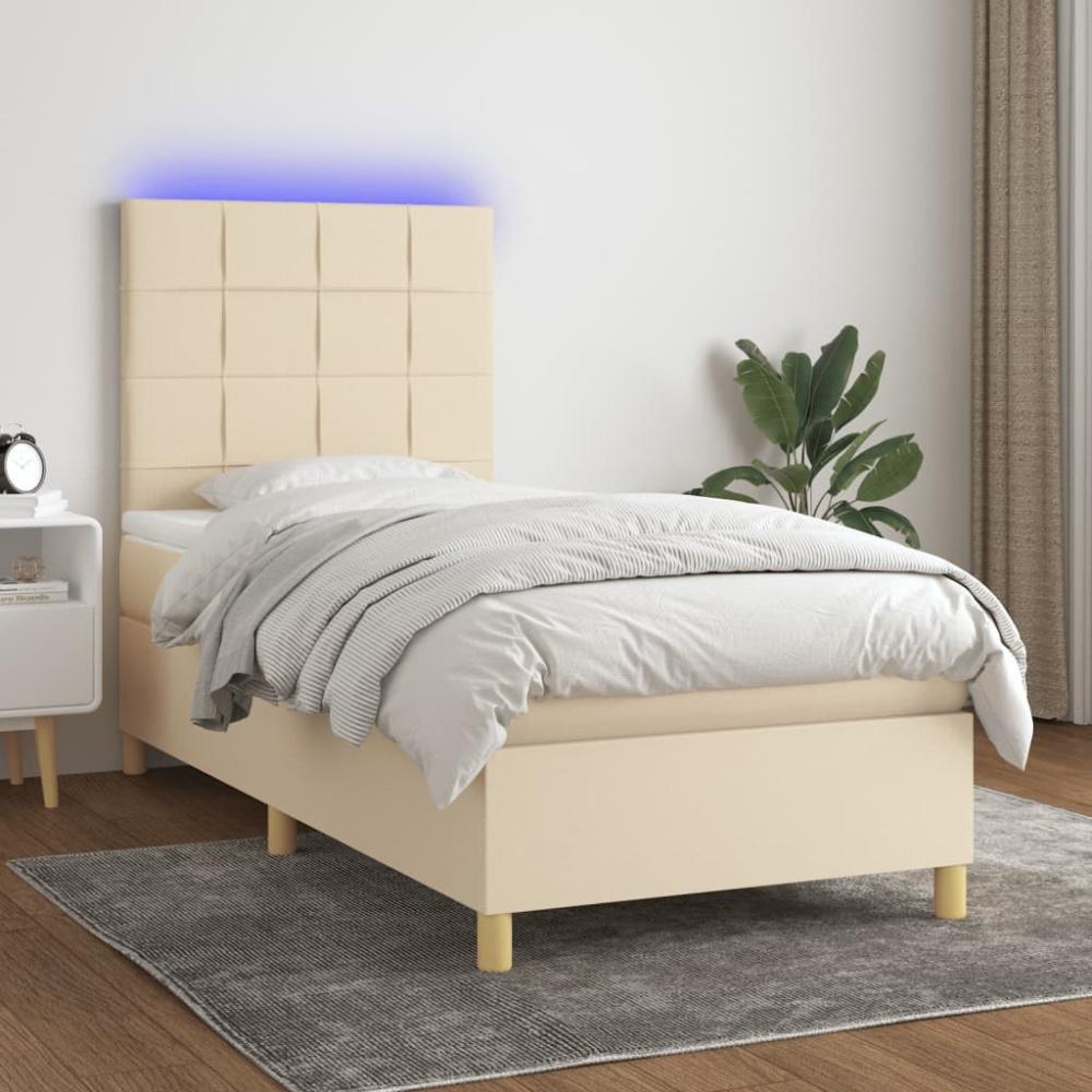 vidaXL Boxspringbett mit Matratze & LED Creme 100x200 cm Stoff Bild 1