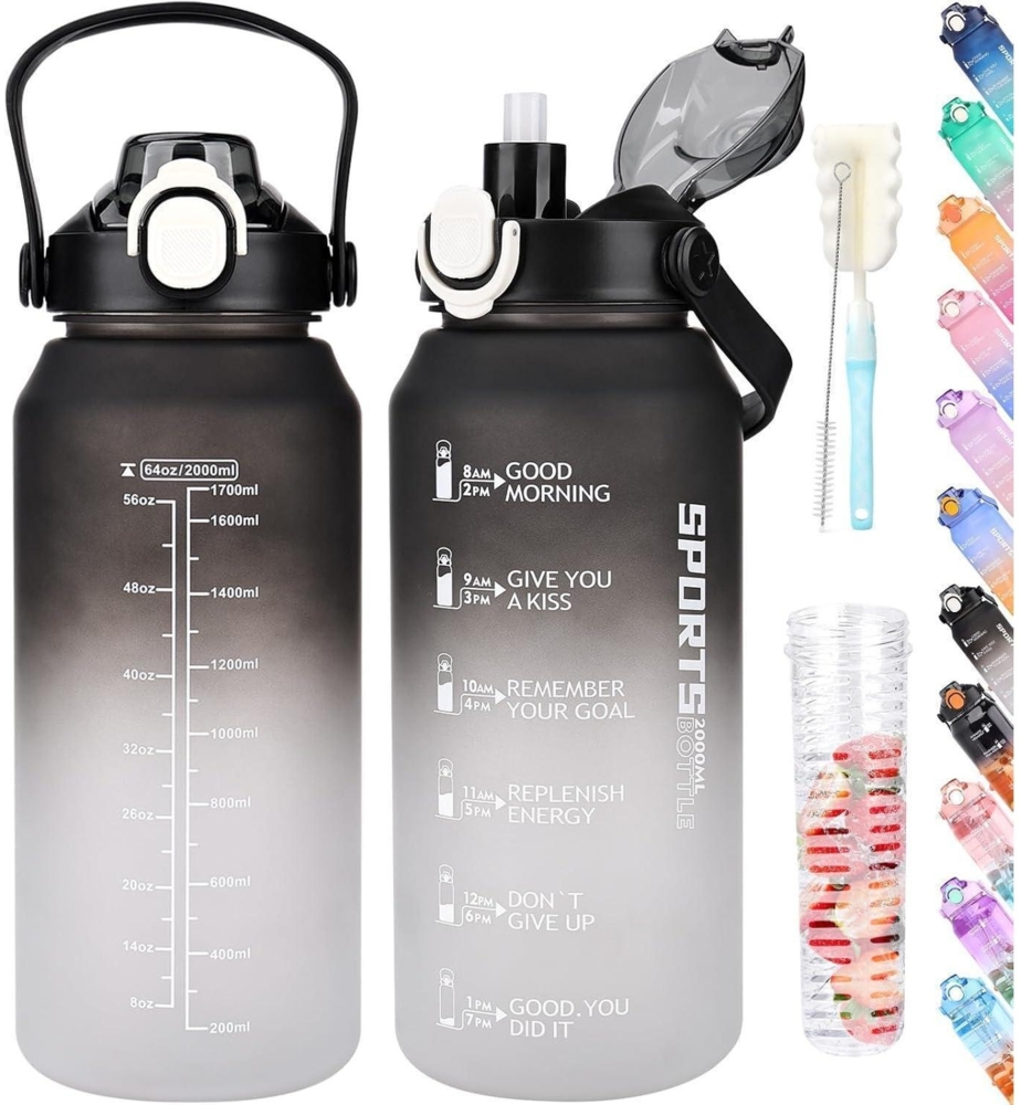 AOPREL Trinkflasche 2l mit Strohhalm Früchtebehälter BPA Freiügen Sportflasche Bild 1