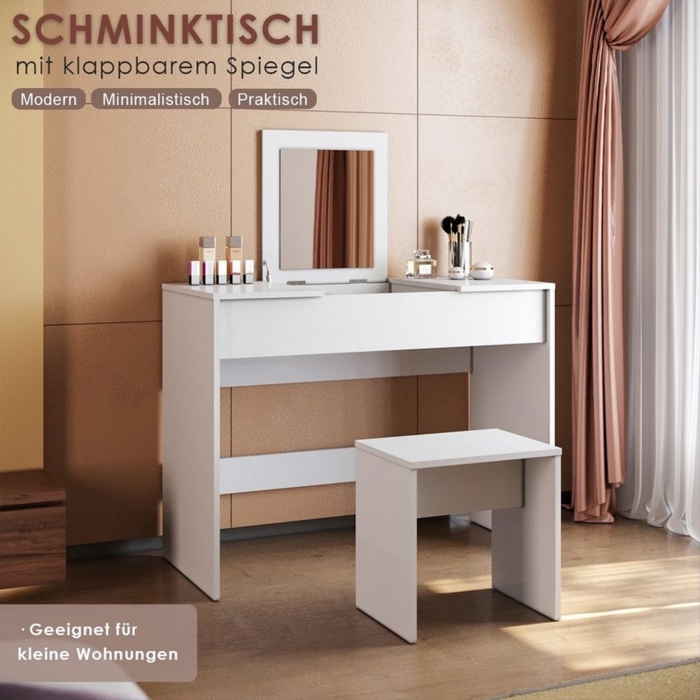 SONNI Schminktisch Schminktisch Kosmetiktisch Frisierkommode mit Hocker und klappbar, weiß, Frisiertisch mit Spiegel Bild 1