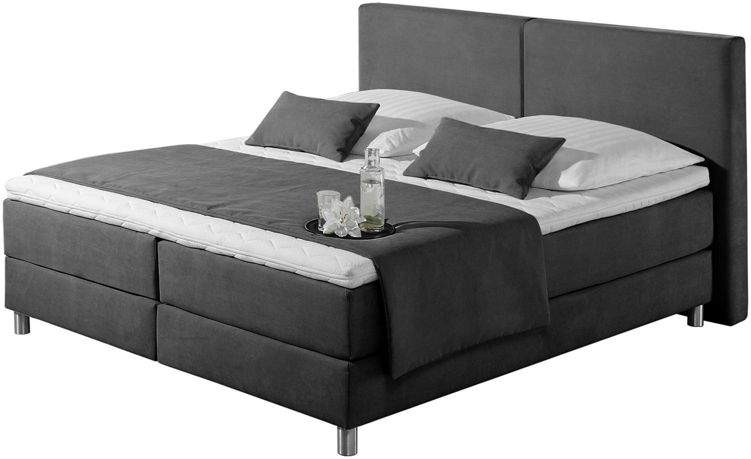 Maintal Boxspringbett Metropol, 100 x 200 cm, Strukturstoff, 7-Zonen-Tonnentaschenfederkern Matratze h3, anthrazit Bild 1