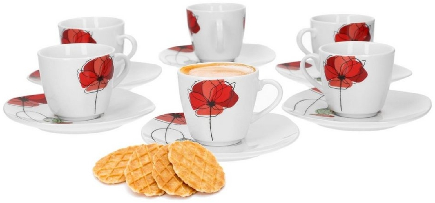 Van Well Monika 6er Set Espressotasse Untertasse, Espresso-Set, Blumendekor edles Marken-Porzellan Bild 1