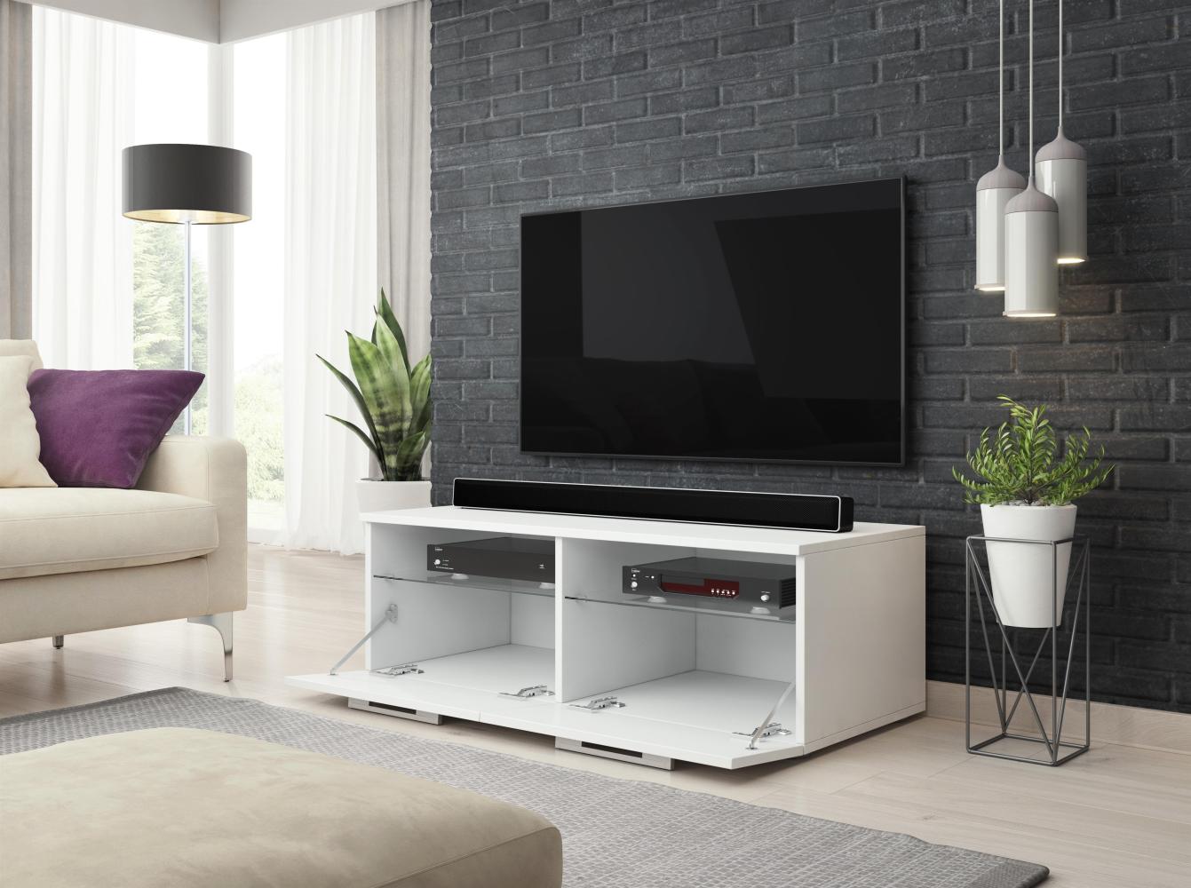 Domando Lowboard Ferrara Modern für Wohnzimmer Breite 100cm, beleuchtbare Glasablage, Sonoma Eiche Bild 1