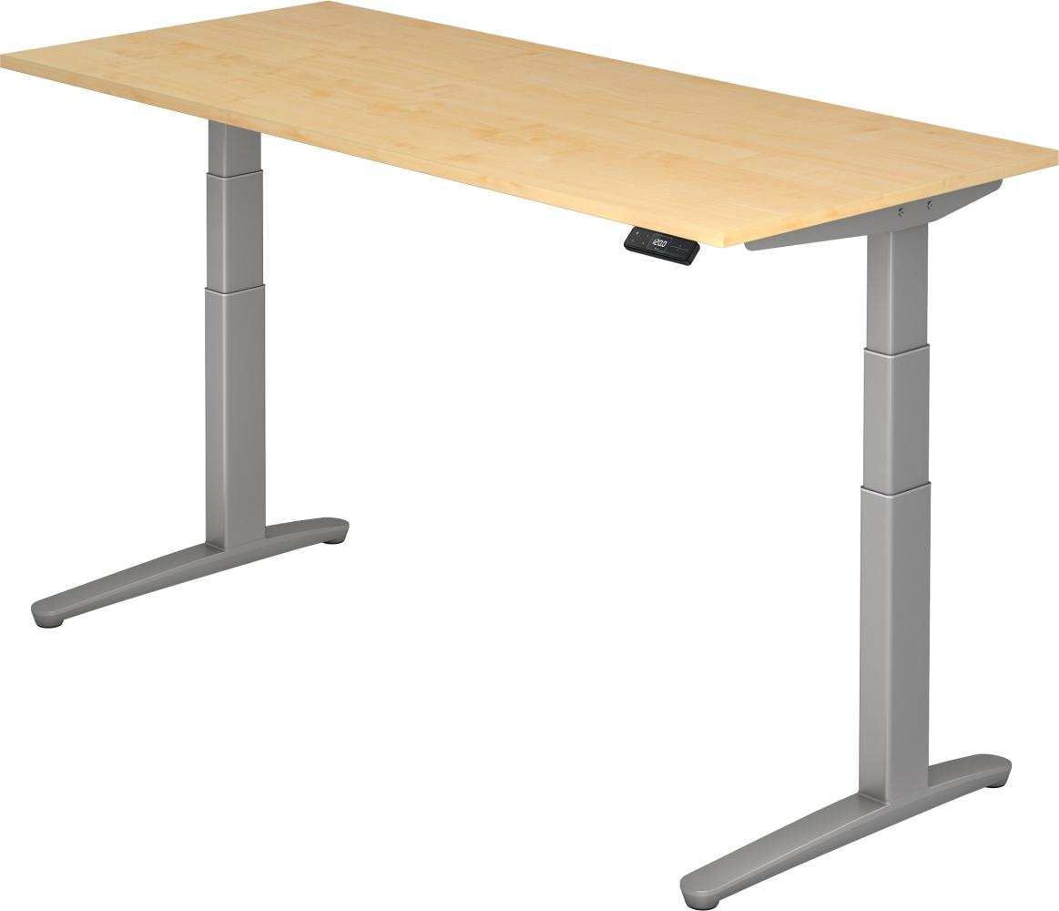 bümö elektrisch höhenverstellbarer Schreibtisch 180x80 cm mit Memory-Steuerung - Design Schreibtisch höhenverstellbar elektrisch, elektrischer Schreibtisch Ahorn, Gestell silber, XBHM19-3-SS Bild 1