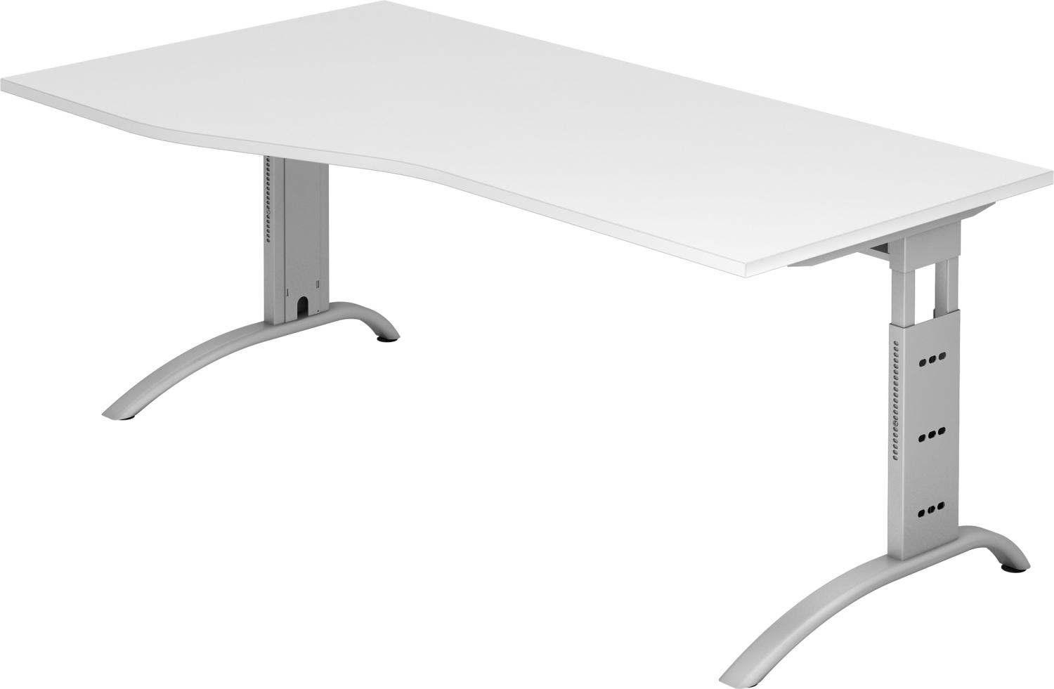 bümö manuell höhenverstellbarer Schreibtisch 180x100 cm in weiß - PC Tisch höhenverstellbar & groß, höhenverstellbarer Tisch Büro, großer Computertisch verstellbar, F-Serie, FS-18-W-S Bild 1