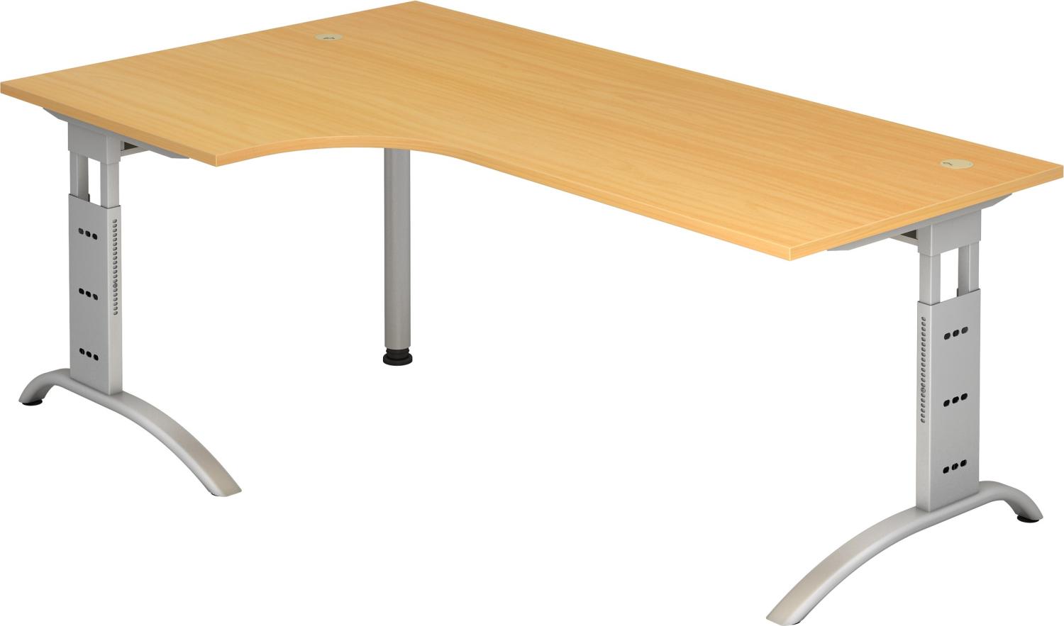 bümö manuell höhenverstellbarer Eckschreibtisch Buche, Schreibtisch L Form 200x120 cm - Eckschreibtisch höhenverstellbar, L Schreibtisch, PC-Tisch Büro, großer Computertisch, F-Serie, FS-82-6-S Bild 1