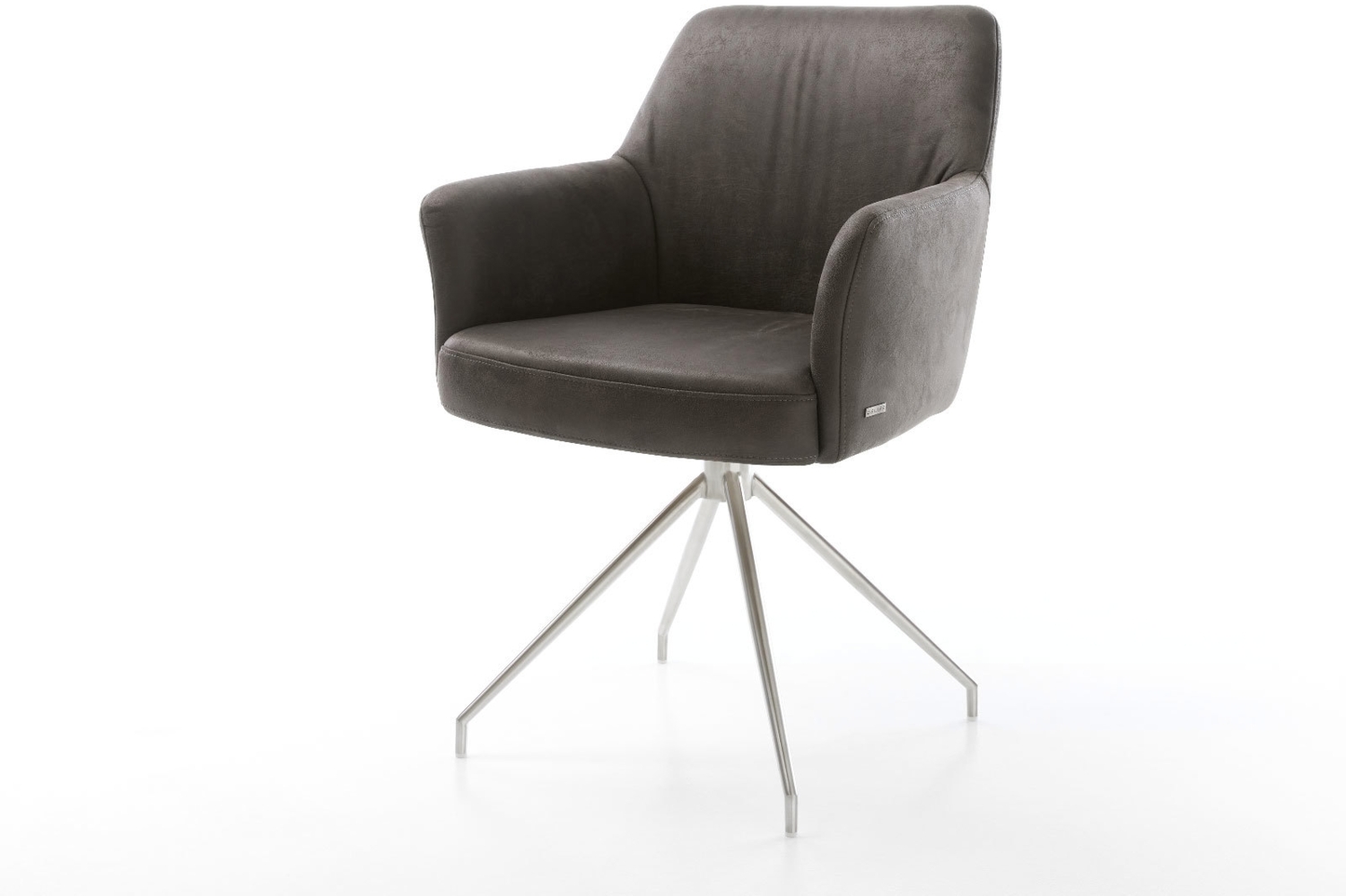 Drehstuhl Xana-Flex mit Armlehnen Mikrofaser Anthrazit Vintage Kreuzgestell konisch Edelstahl 180° drehbar Taschenfederkern Bild 1