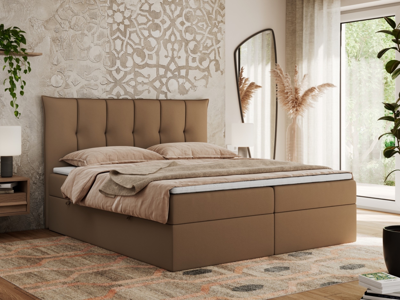 Boxspringbett, Polsterbett mit Bettkasten - PREMIUM-10 - 140x200cm - Braun Kunstleder - H3 Bild 1