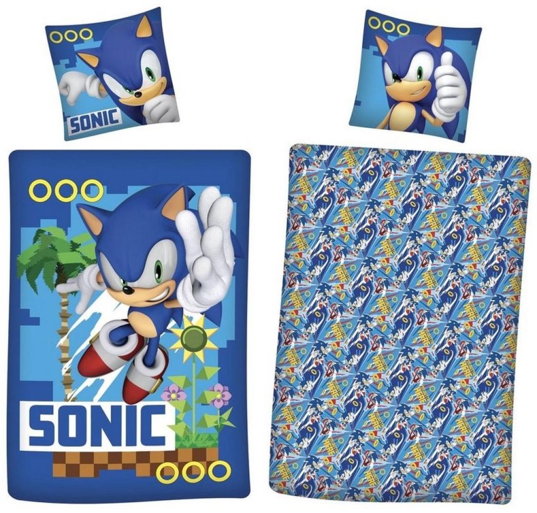 Sonic Bettwäsche für Kinder und Jugendliche 135x200 80x80 cm blaues Motiv mit Sonic aus 100% Baumwolle Bild 1