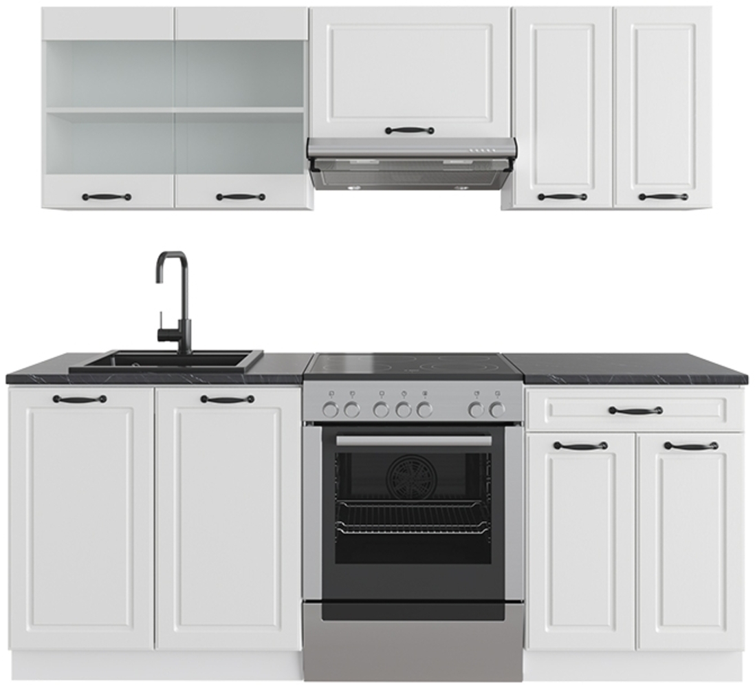 Küchenzeile R-Line Weiß Landhaus/Weiß 200 cm , AP Anthrazit Vicco Bild 1