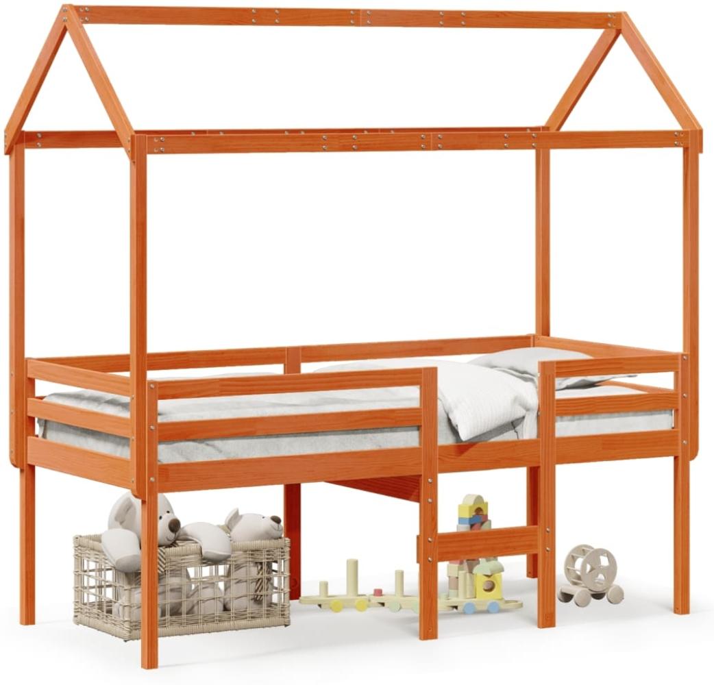 vidaXL Hochbett mit Dach Wachsbraun 90x190 cm Massivholz Kiefer 3282140 Bild 1