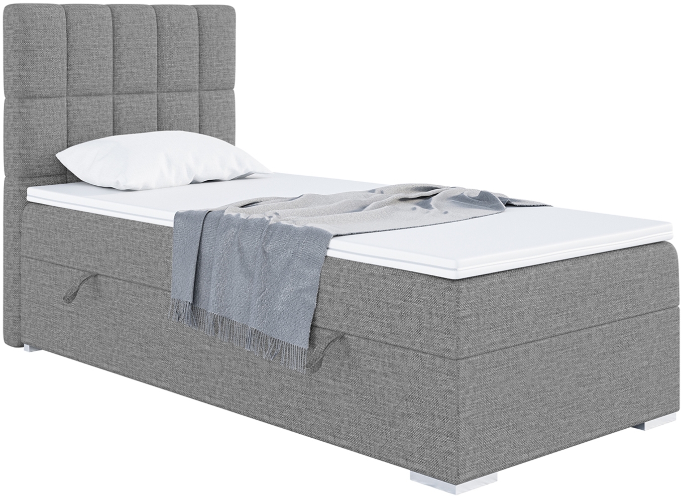 MEBLINI Boxspringbett LUKAS 80x200 cm mit Bettkasten - H3/Grau Webstoff Gepolstert Einzelbett mit Topper & Bonellfederkern-Matratze - 80x200 Links Bild 1