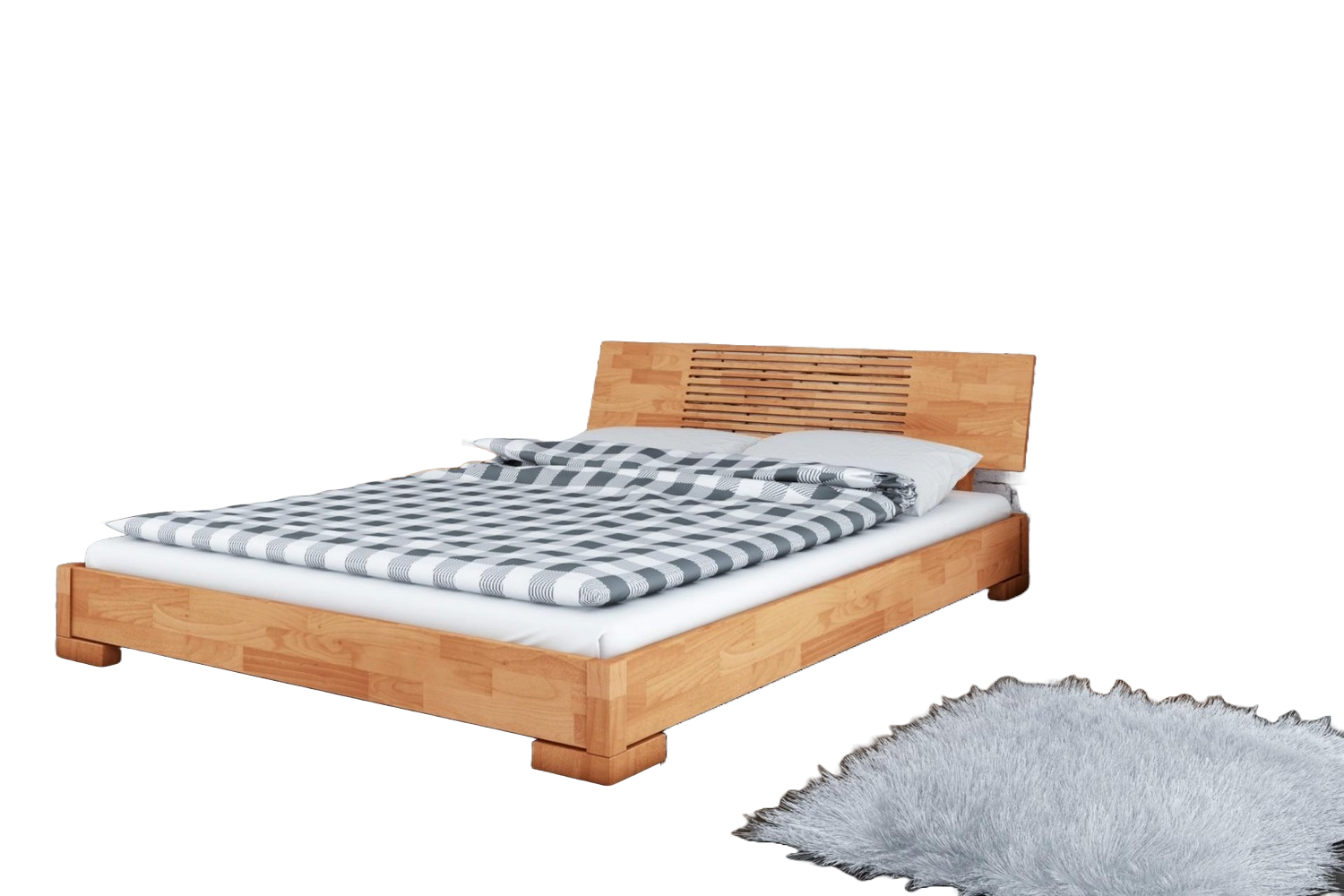 Bett Bento 11 aus Kernbuche massiv 200x200 cm mit Holzkopfteil und Holzbeinen Bild 1