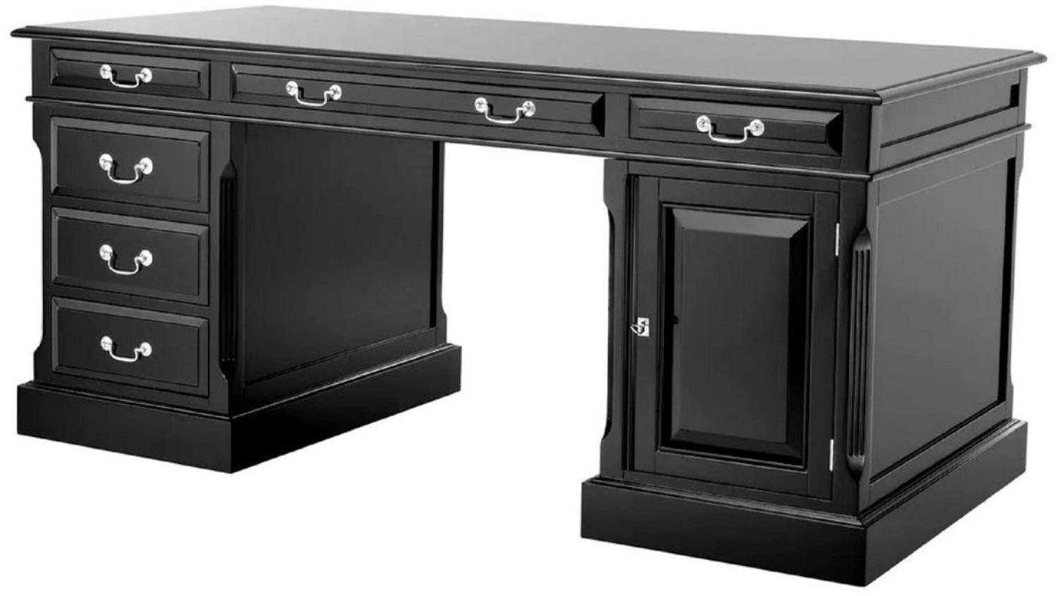 Casa Padrino Luxus Schreibtisch Schwarz / Silber 170 x 80 x H. 78 cm - Massivholz Bürotisch - Sekretär Büro Möbel - Massivholz Büro Möbel - Luxus Büro Möbel Bild 1