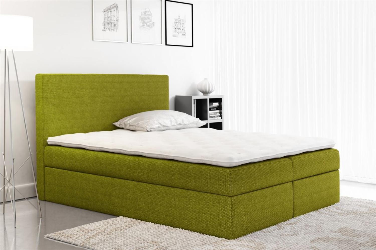 Boxspringbett KELIS Webstoff Lindengrün 200x200cm Bild 1