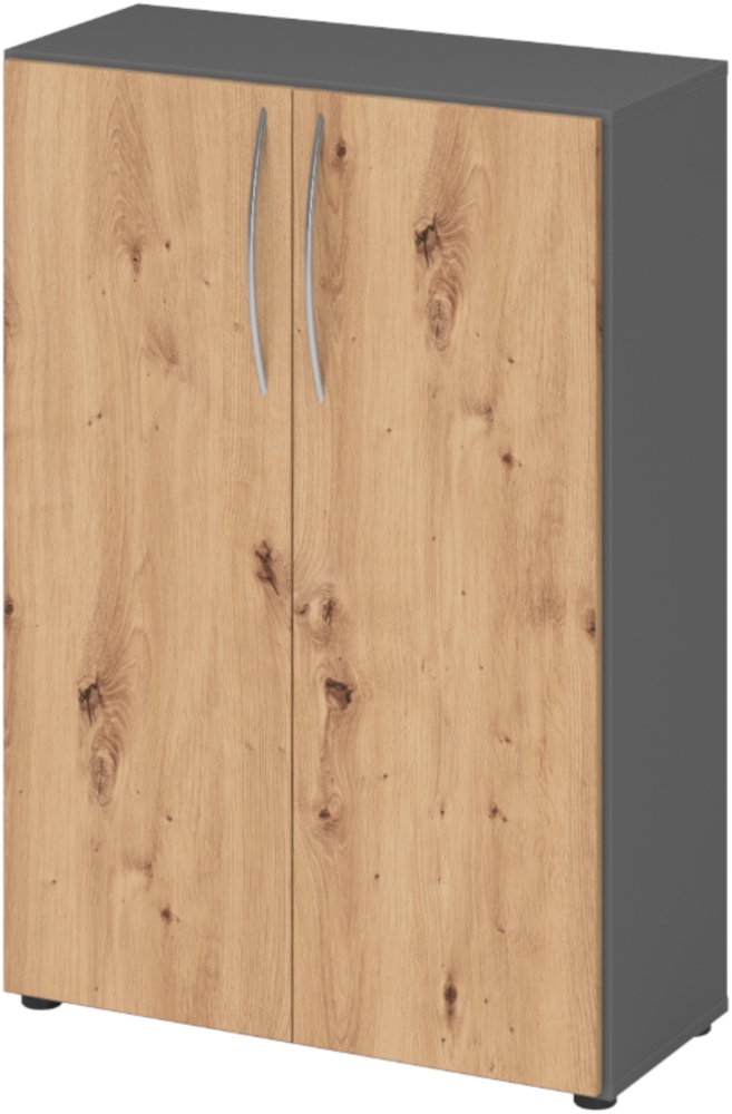 bümö Mehrzweckschrank 80cm breit, Aktenschrank o. Schuhschrank klein, Schrank mit Regal, Kommode in Graphit/Asteiche aus Holz, Vorratsschrank & Haushaltsschrank mit Metallgriffen, 4550-G-R-BM Bild 1