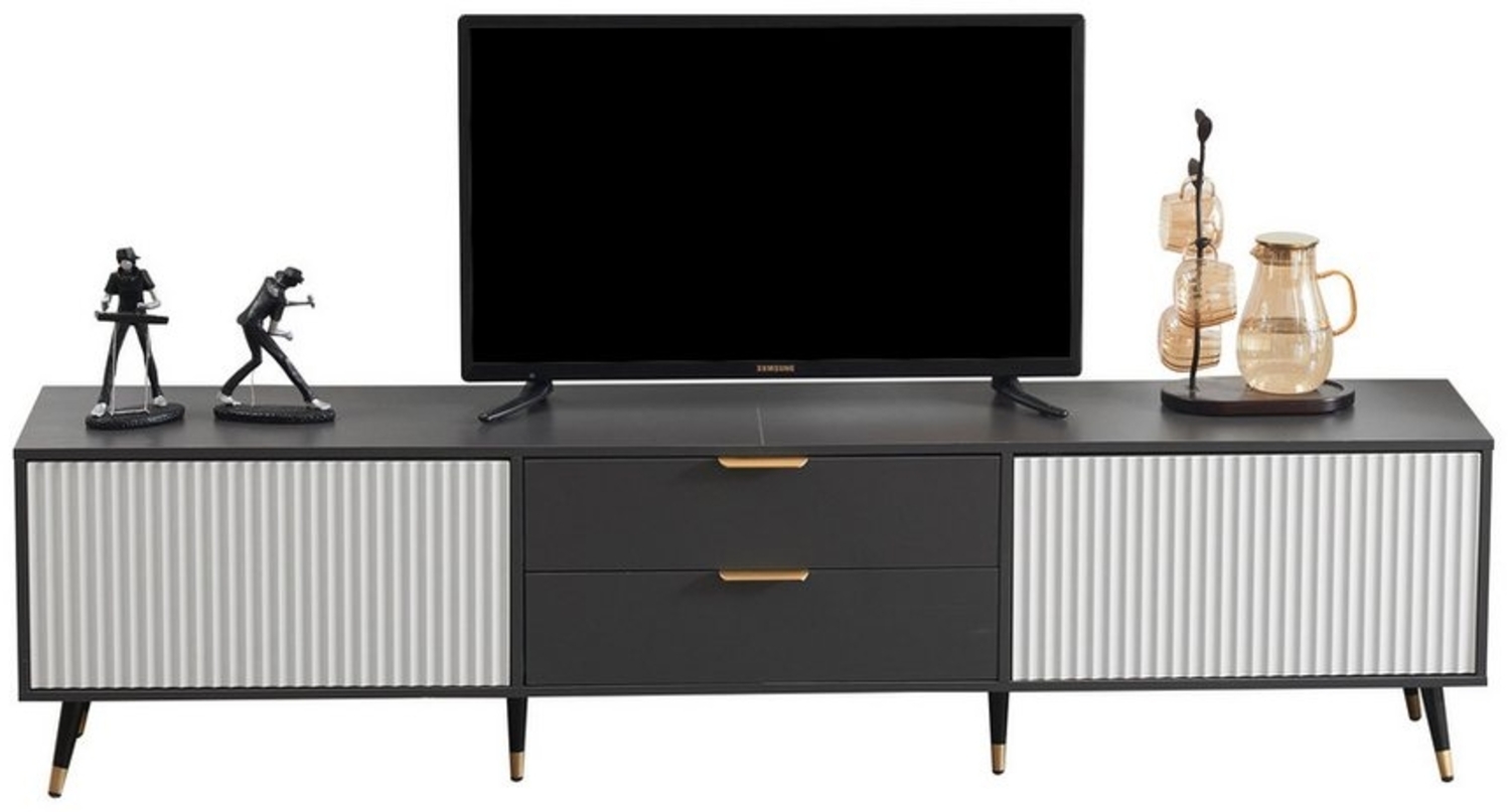 MODFU Lowboard Fernsehtisch, TV-Board (TV -Kommode, 1 St, 2 Schubladen, 2 Türen und Kabelmanagement), Grau-Weißer TV-Schrank,200 x 40 x 50 cm Bild 1