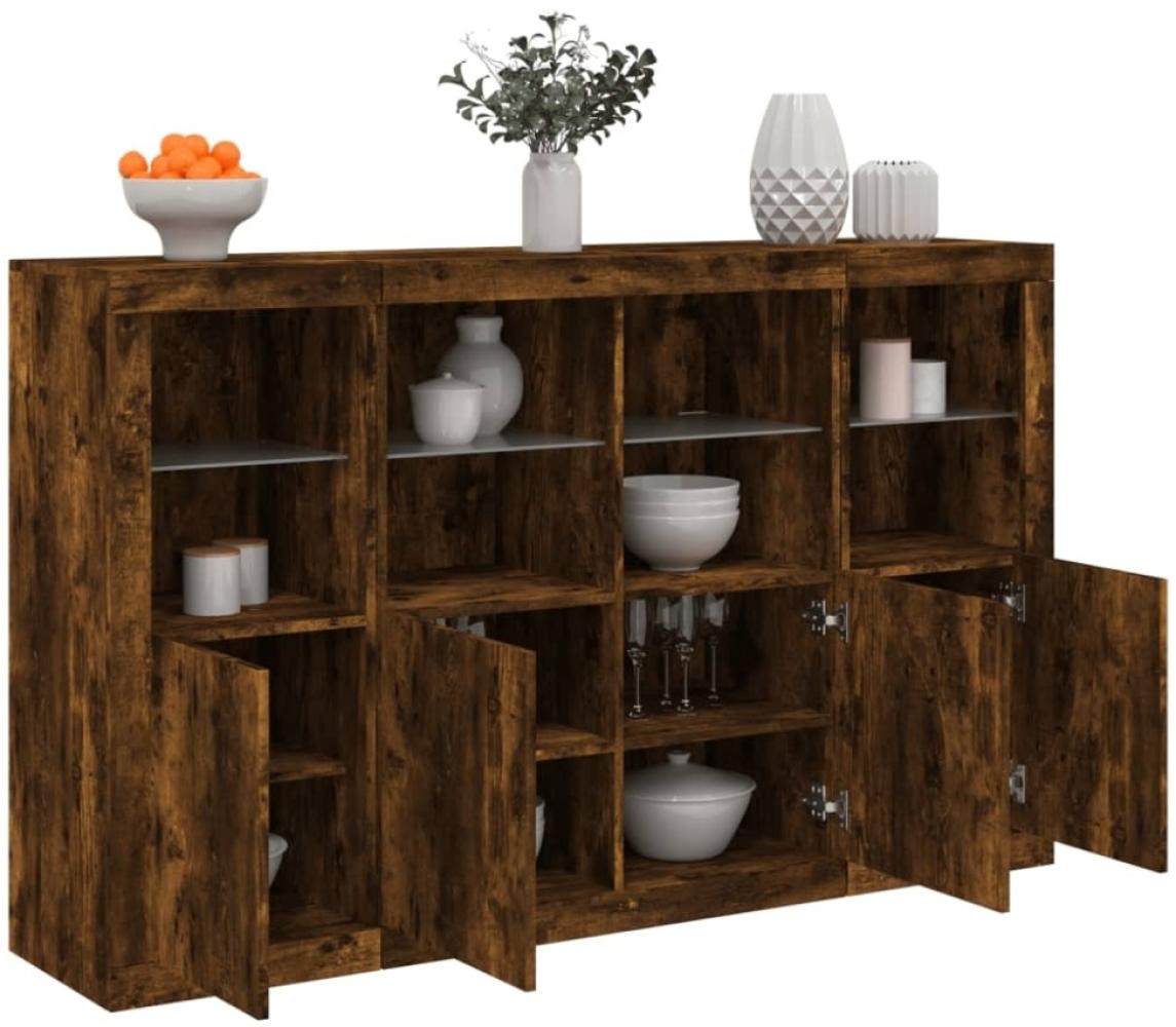 vidaXL Sideboards mit LED-Leuchten 3 Stk. Räuchereiche Holzwerkstoff 3209118 Bild 1