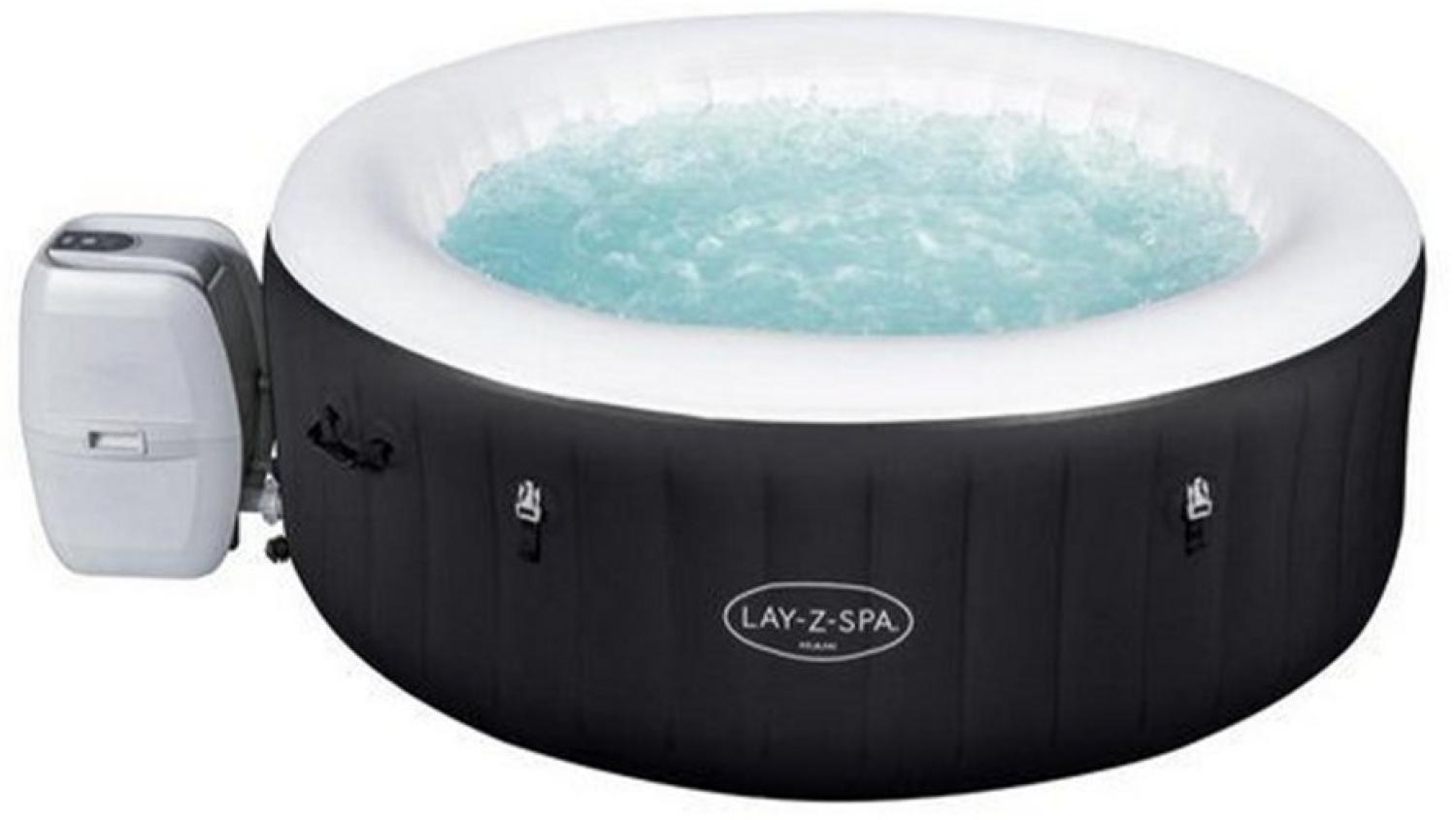 Bestway Whirlpool Lay-Z-Spa Miami | 4 Personen | 81 Massageluftdüsen | automatisch aufblasbar | 180x66 cm | schwarz/türkis | Abdeckung | Indoor Outdoor Bild 1