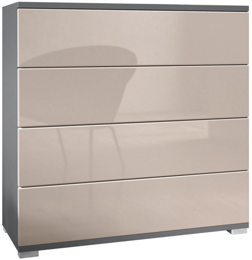 Vladon Kommode Pavos V3 (Sideboard, mit 4 Schubladen), Anthrazit matt/Sandgrau Hochglanz (76 x 76 x 35 cm) Bild 1