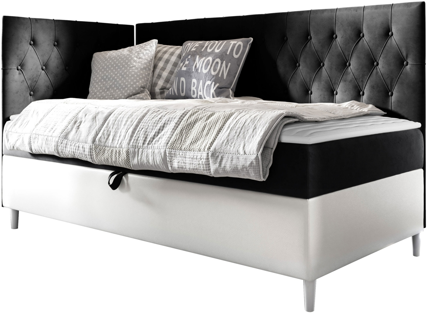 Boxspringbett 'Lenda Junior 3' schwarz 90 x 200 cm Links Bild 1