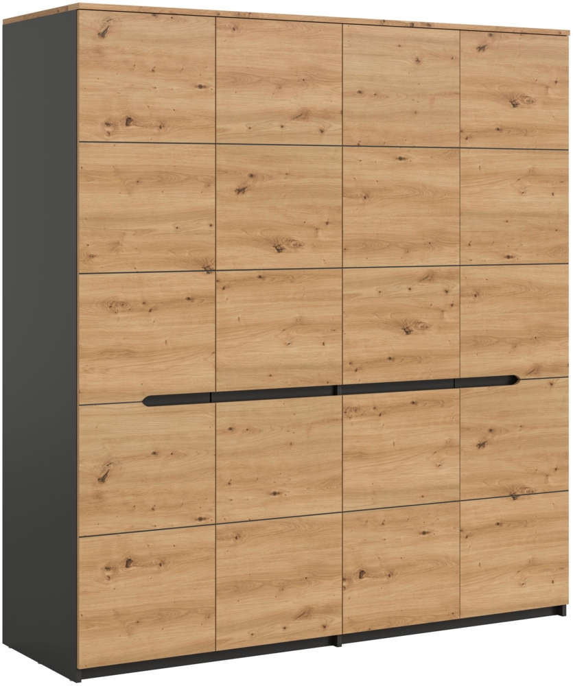 Homes & Jones Kleiderschrank Sova 4-türig – Moderner Schrank in Eiche-Optik & Schwarz mit Stauraum, Kleiderstange & Einlegeböden, ideal fürs Schlafzimmer Bild 1