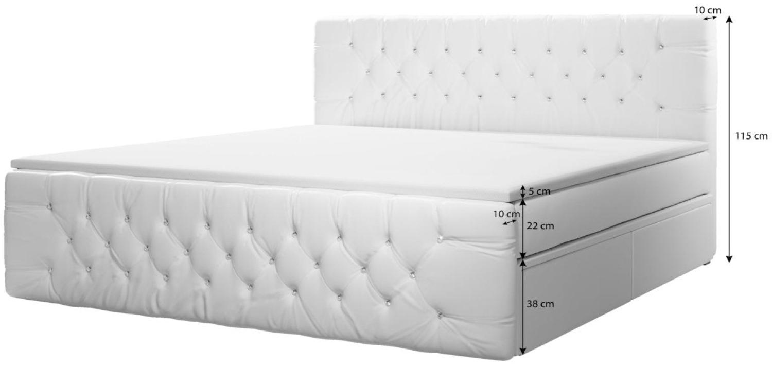 Boxspringbett Julietta mit Strass und Stauraum 200x200 H3 Weiß Bild 1