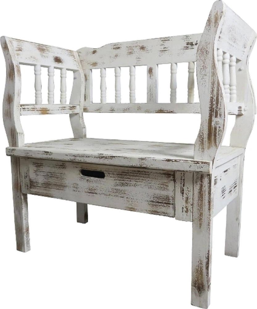 Casa Padrino Landhausstil Shabby Chic Sitzbank mit Schublade Antik Weiß / Braun 80 x 44 x H. 80 cm - Landhausstil Möbel Bild 1