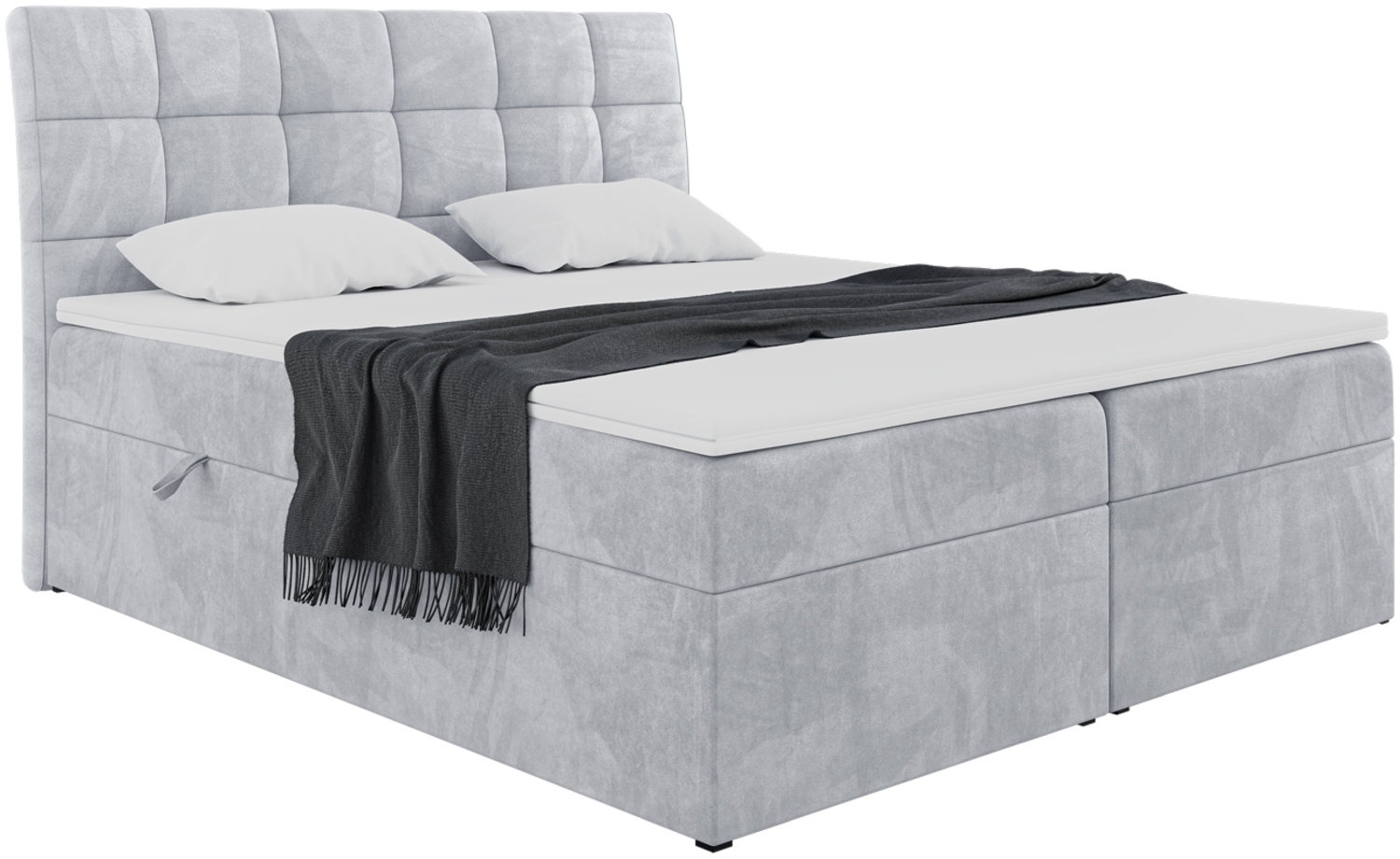 MEBLINI Boxspringbett DRAGO 160x200 cm mit Bettkasten - H3/Hellgrau Samt Polsterbett - Doppelbett mit Topper & Taschenfederkern-Matratze Bild 1
