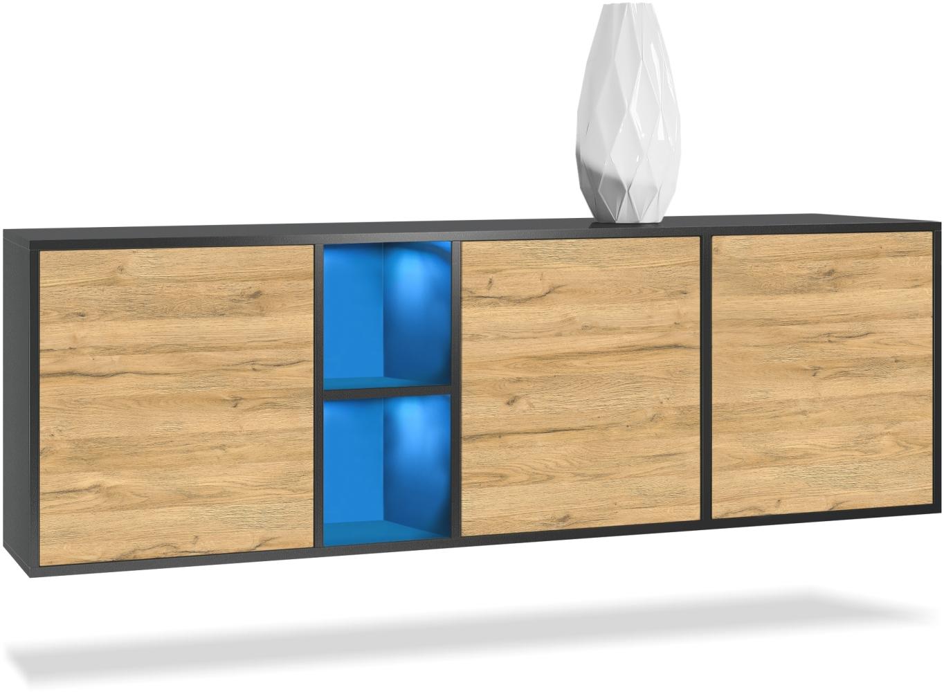 Vladon Kommode Cuba - Schwarz matt/Eiche Natur - Modernes Sideboard für Ihr Wohnbereich - (BxHxT) 182x53x35 cm Bild 1