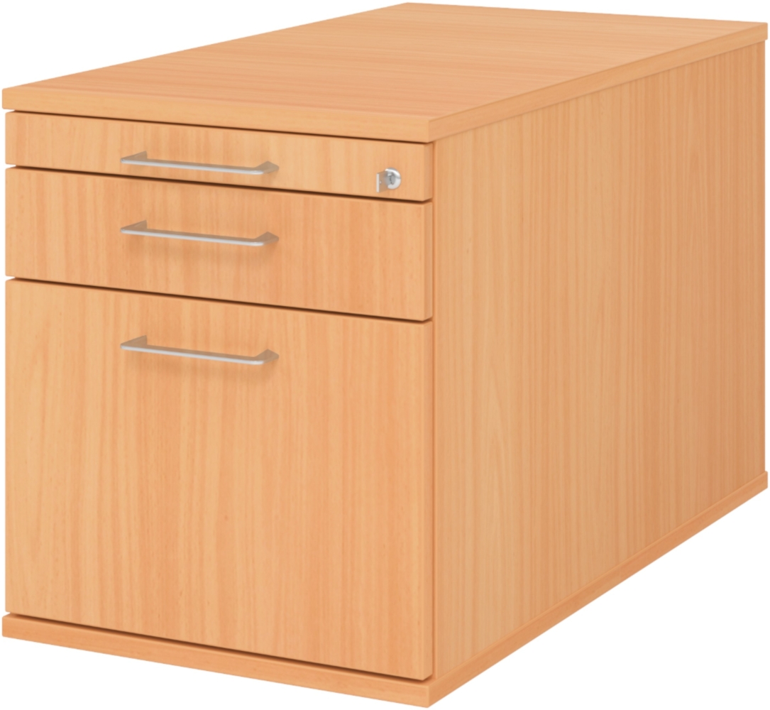 bümö Rollcontainer mit Hängeregister für Hängeordner, Container abschließbar in Buche - Rollwagen mit Hängeregistratur als Schreibtisch Unterschrank od. Bürocontainer m. Bügelgriffe, TC20-6-6-BS Bild 1