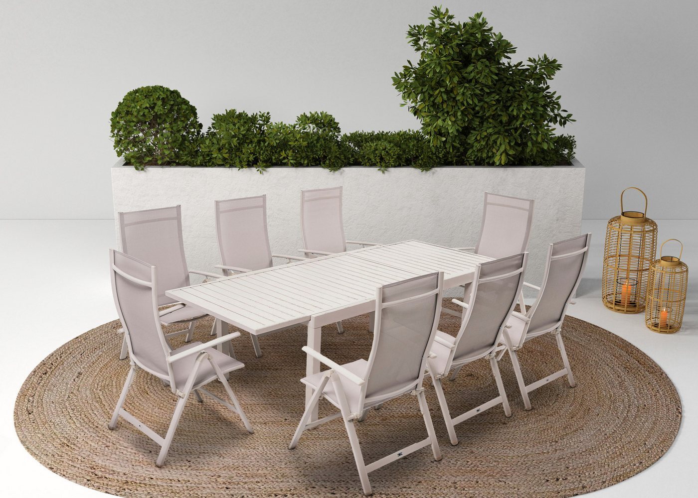 KONIFERA Garten-Essgruppe Palermo, (Set, 9-tlg, 8x Sessel, 1x AZ-Tisch 160-240x100 cm, Aluminium, Textilgewebe), klappbar, 7-fach verstellbare Rückenlehne, Tischplatte aus Alulatten Bild 1