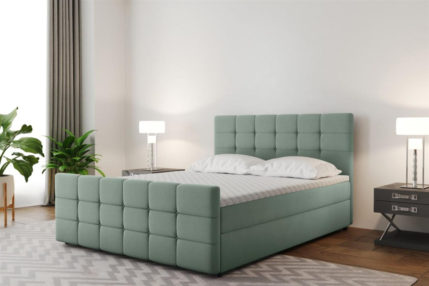 Boxspringbett Schlafzimmerbett SENON 120x220cm Stoff Mint inkl. Bettkasten Bild 1