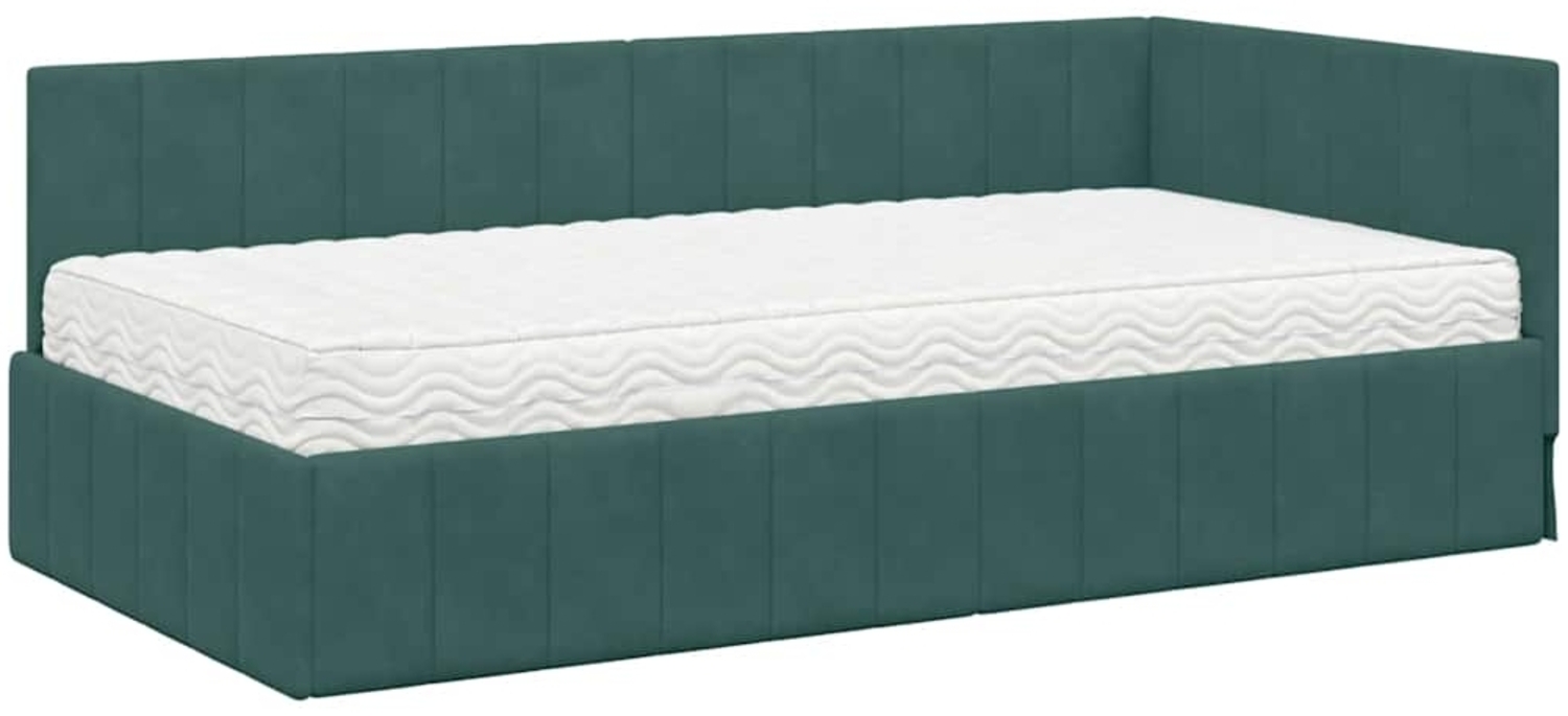 vidaXL Eckbettgestell mit Matratze Dunkelgrün 100 x 200 cm Samt 3393870 Bild 1