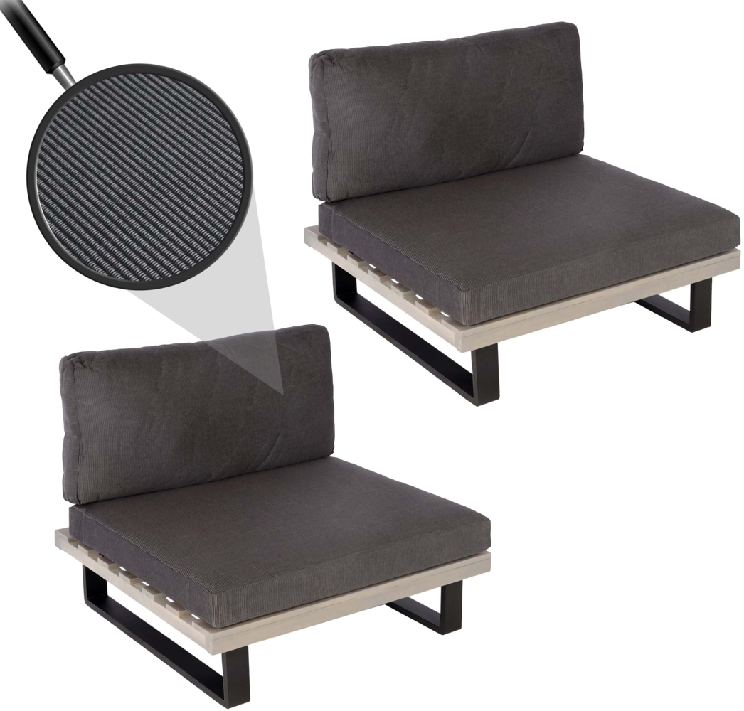 2er-Set Lounge-Sessel HWC-H54, Garten-Sessel, Spun Poly Akazie Holz FSC-zertifiziert Alu ~ grau, Polster dunkelgrau Bild 1