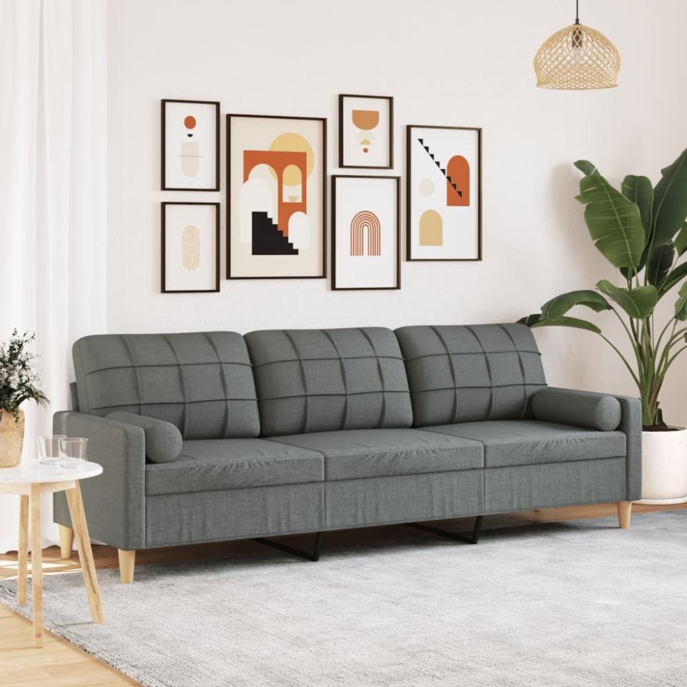 vidaXL Sofa 3-Sitzer mit Zierkissen Dunkelgrau 210 cm Stoff 3278202 Bild 1