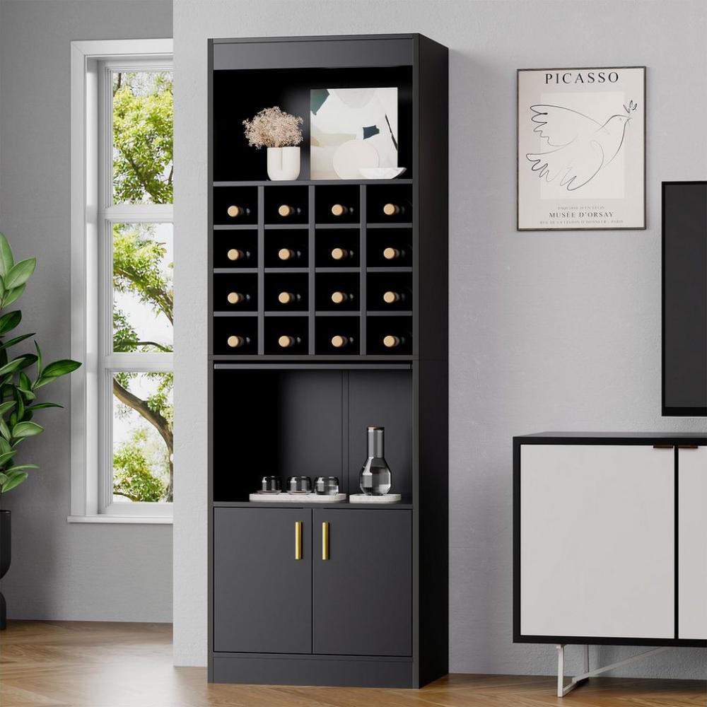 Merax Hochschrank mit Weinregal und Türen Eckschrank,Highboard,Vitrine,Barschrank,Weinschrank Bild 1