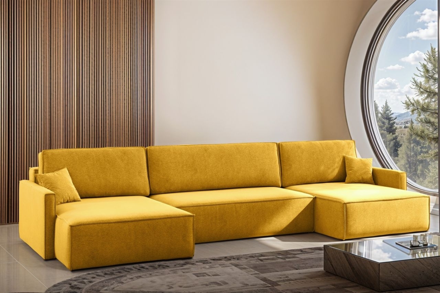 Wohnlandschaft mit Schlaffunktion Sofa LOUIS Stoff Salvador Honiggelb Bild 1