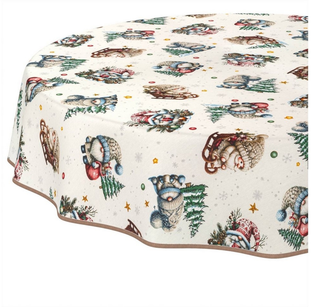 ANRO Tischdecke Weihnachten abwaschbare Weihnachtstischdecke (Einzelstück 1-tlg), Schmutzabweisend Weihnachten Grün Rund 100cm Bild 1