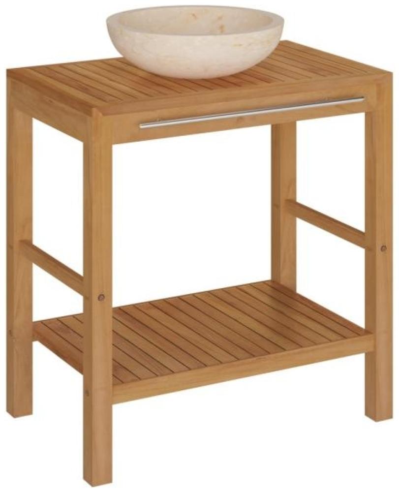 vidaXL Waschtisch Massivholz Teak mit Waschbecken Marmor Creme [3058162] Bild 1