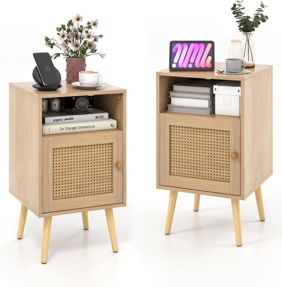 KOMFOTTEU Nachttisch (2-St), mit Türschrank & Offenem Regal Bild 1