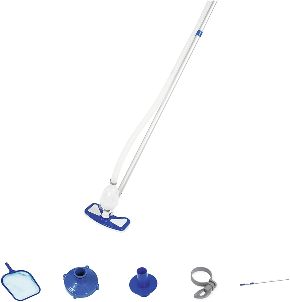 Bestway Flowclear Poolpflege Basis-Set, Aquaclean mit pumpenbetriebenem Poolsauger und Kescher, für alle gängigen Poolgrößen Bild 1
