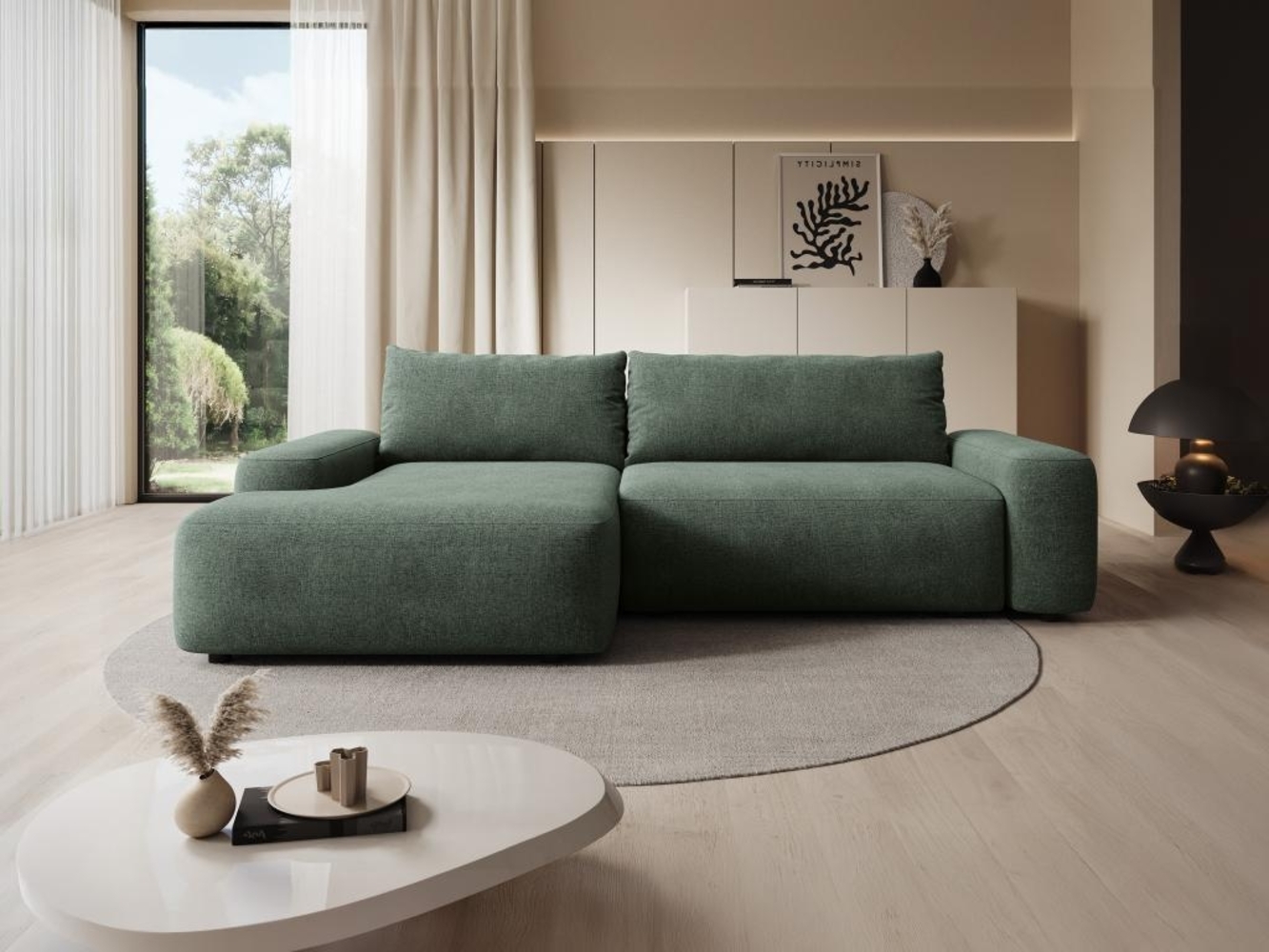 Vente-unique - Ecksofa mit Schlaffunktion - Ecke links - Strukturstoff - Grün - DAVISO Bild 1