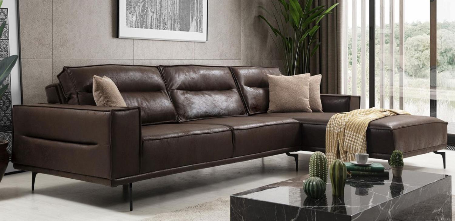 Casa Padrino Luxus Ecksofa Braun / Schwarz 305 x 185 cm - Modernes Wohnzimmer Sofa mit Nubuk Kunstleder - Luxus Schlafsofa - Luxus Wohnzimmer Möbel Bild 1