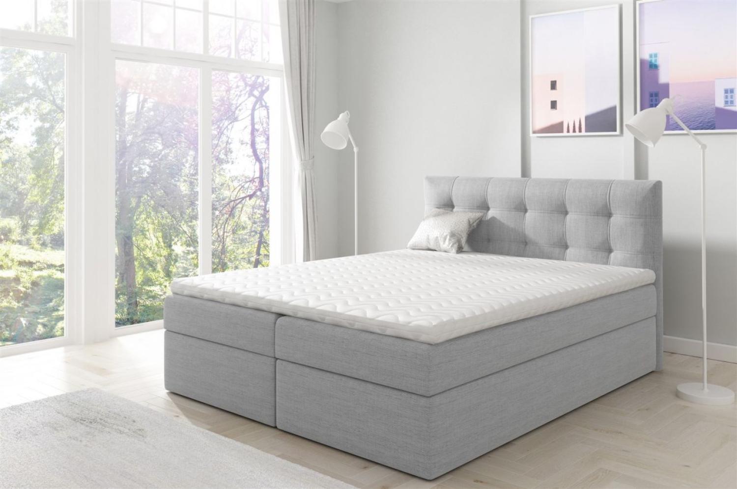 Boxspringbett OVIEDO 200x200 cm Stoff Hellgrau Bild 1