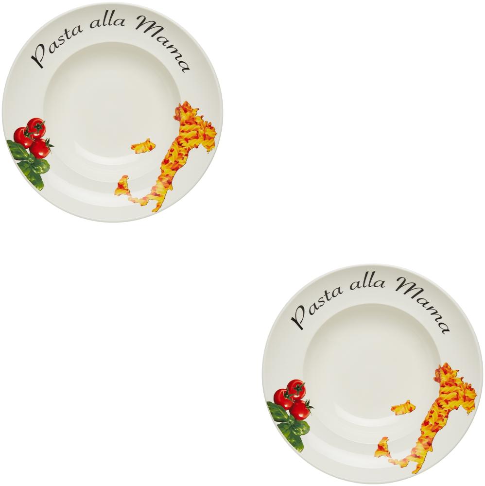 KHG 2er Set Pastateller, extra groß mit 30cm Durchmesser in Pasta alla Mama Print, perfekt für Gastro und Zuhause, hochwertiges Porzellan, Suppenteller, Salatteller, Spühlmaschinengeeignet Bild 1