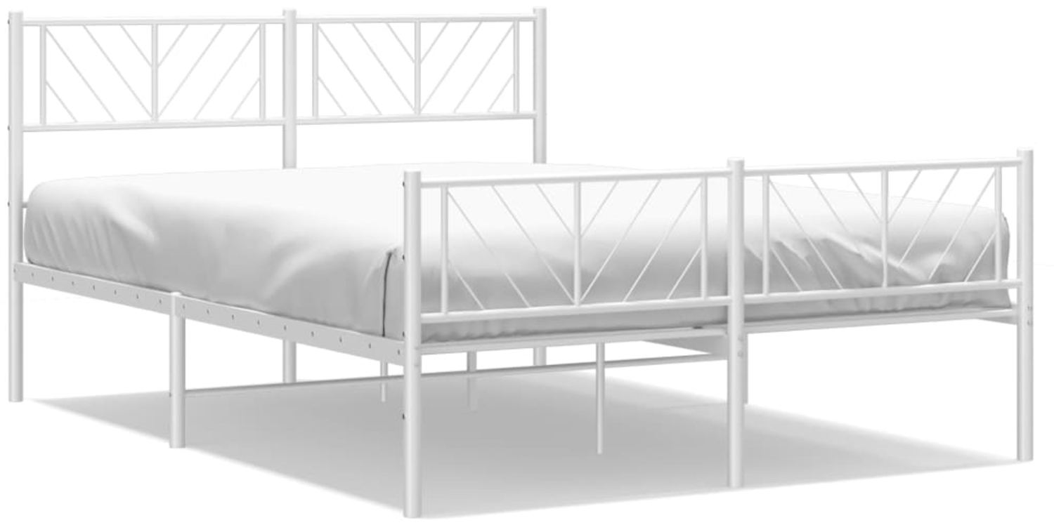 vidaXL Bettgestell mit Kopf- und Fußteil, Metall, Weiß, 150x200 cm Bild 1