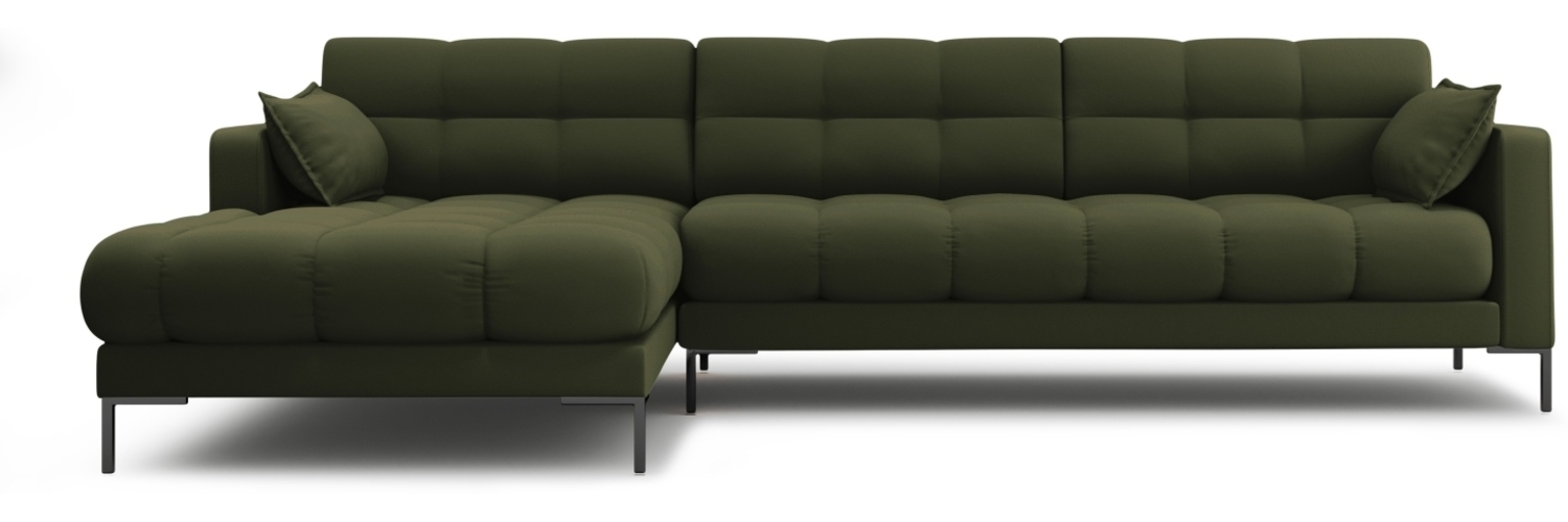 Micadoni Ecksofa Mamaia 5-Sitzer Links Strukturierter Stoff Neve Grün schwarze Beine Bild 1