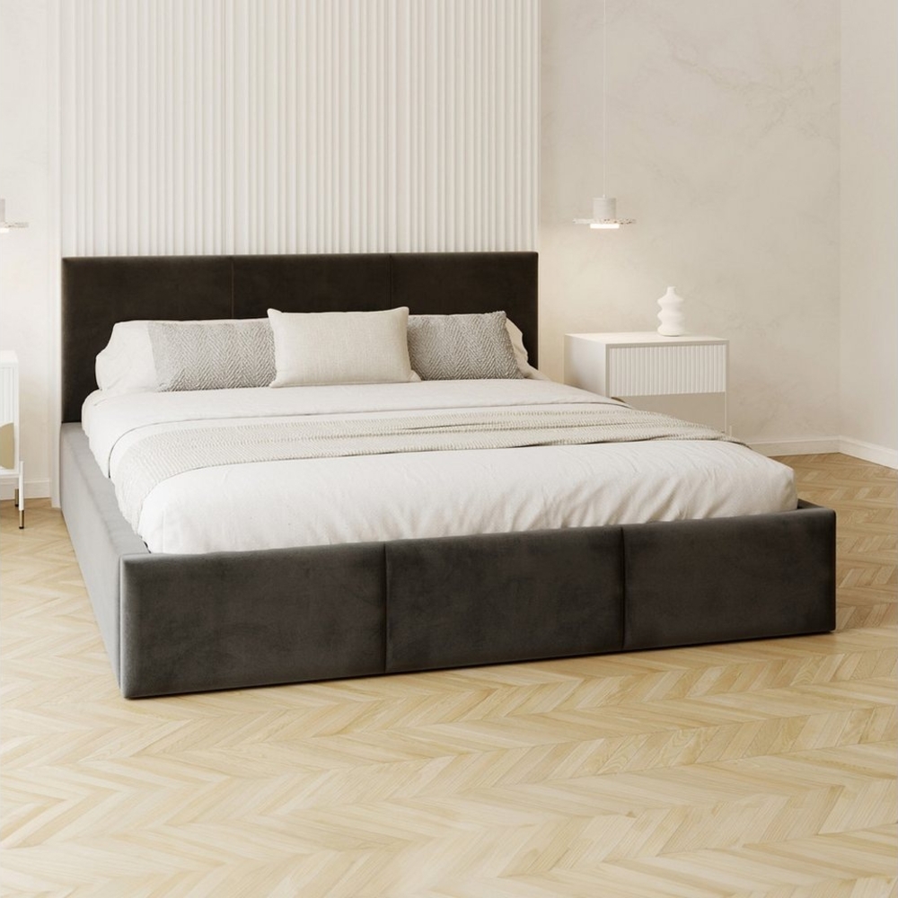 FDM Polsterbett AMBER modern mit Bettkasten MADE IN EU - mit Trinity Velours Bezug (verfügbar 90x200 120x200 140x200 160x200 180x200cm, Bettrahmen, Bett, mit großen gepolsterten Kopfteil, mit Bettkasten zum aufklappen), Hebbarer Metallrahmen, Bettkaste... Bild 1