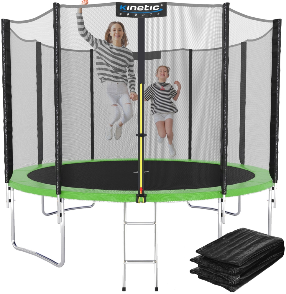 KINETIC SPORTS Trampolin Outdoor 'Salto Plus' - Komplett-Set für Kinder, USA Sprungtuch, Netz, Randpolster, Leiter - bis zu 160kg, Grün-2, Ø 244 cm Bild 1