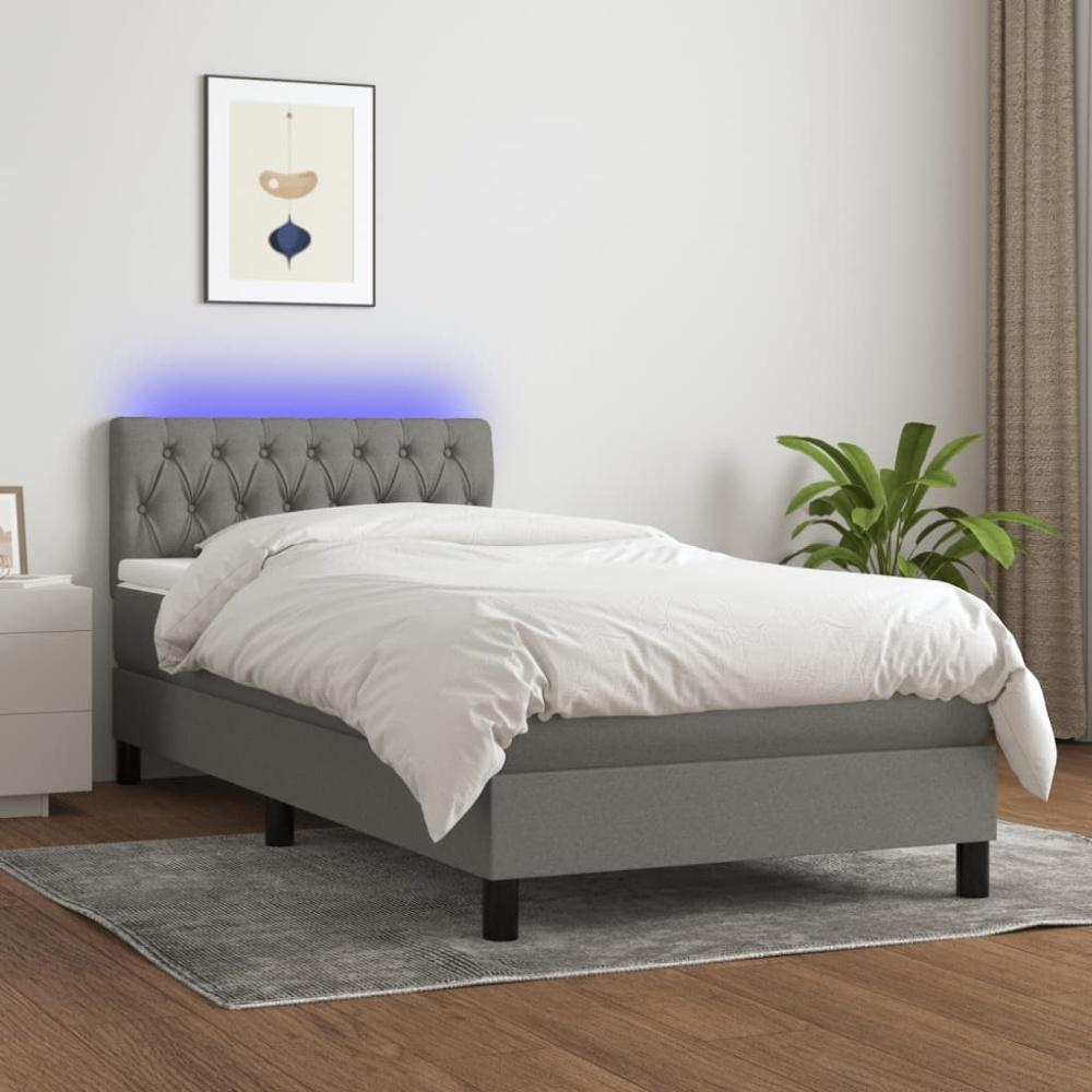 vidaXL Boxspringbett mit Matratze & LED Dunkelgrau 90x200 cm Stoff 3133366 Bild 1